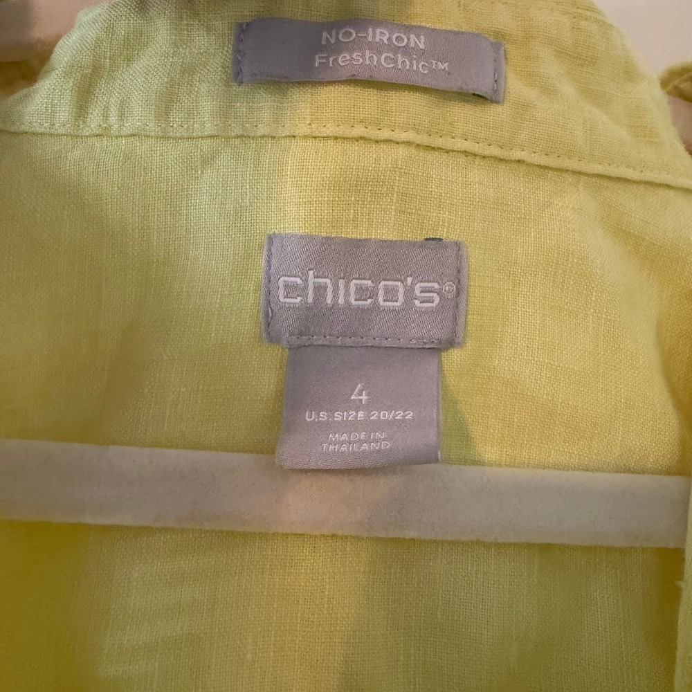 Chico's 100% Linen Size 4 Yellow No-Iron FreshChic Sleeveless Tunic Top - Picture 2 of 5